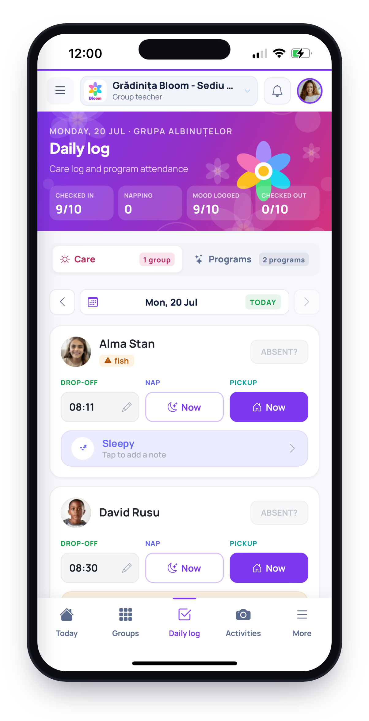 EduConnect mobile — daily log